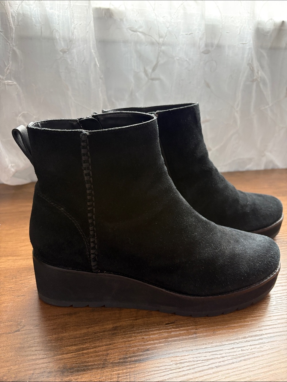 ABEO Kylie Black Leather Ankle Wedge Booties-Orthopedic Line